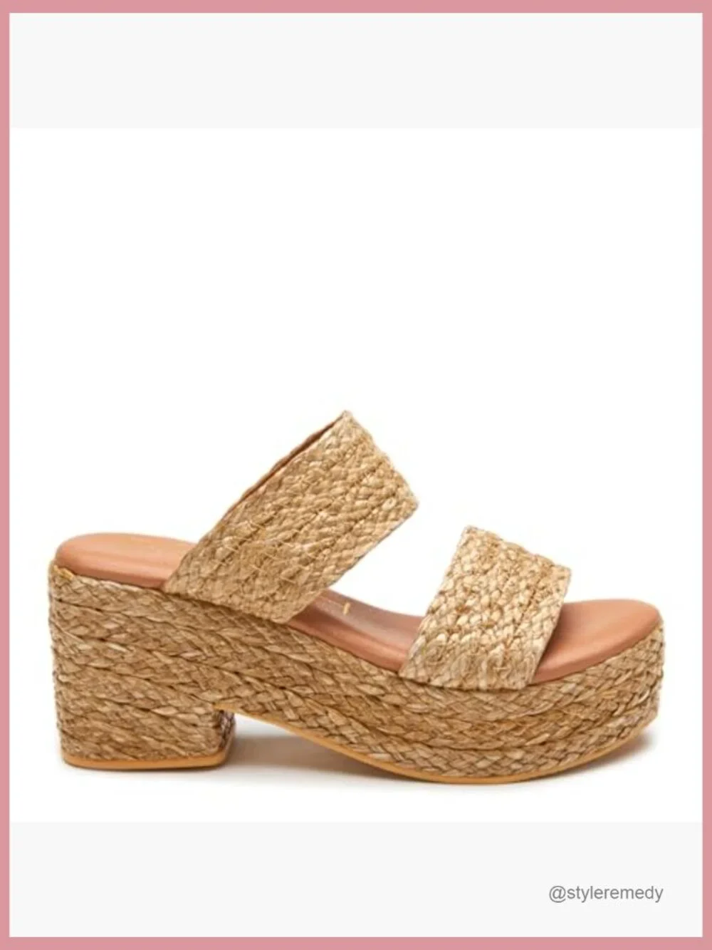 Platform Wedge Sandals - Woven Raffia Upper - Block Heel - Slip On Style
